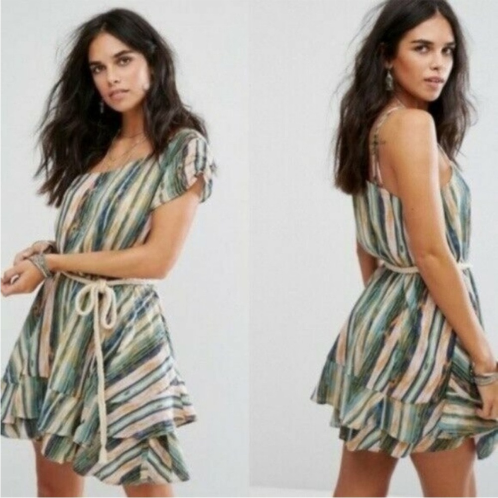Free People Heart Shaped Face Dress Green Aztec Asymmetrical M